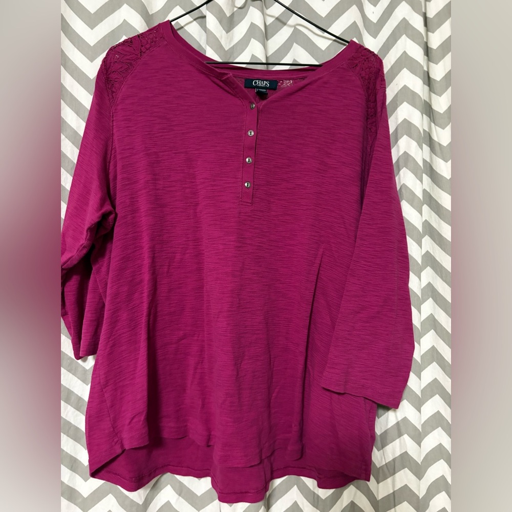 Chaps Women's Bright Magenta Lace-Shoulder Henley Top
